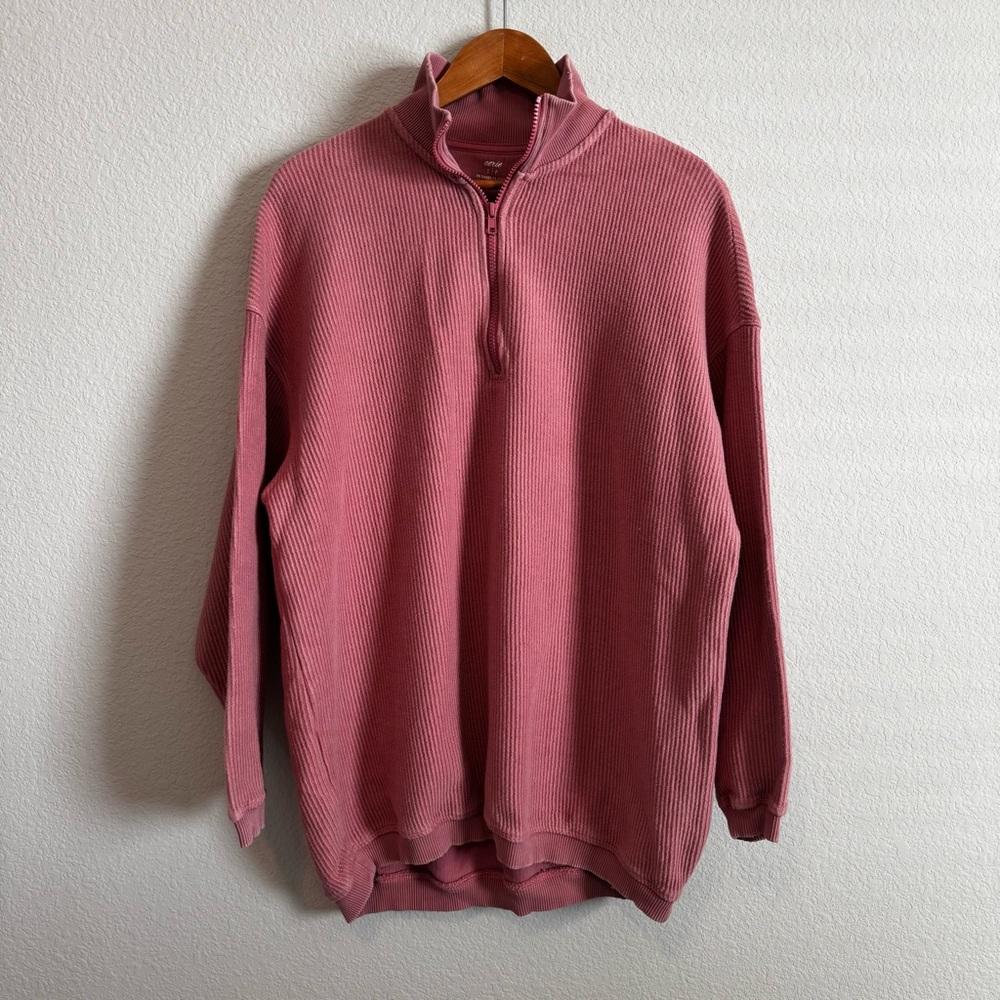 Aerie Mauve Pink Ribbed 1/4 Zip Oversized Tunic Sweatshirt Size Small